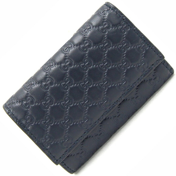 Gucci Key Case ssima Leather Navy Ring Blue Micro - Picture 1 of 7